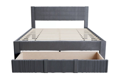 The Flint Full Charcoal Corduroy Bed with Storage Drawer
