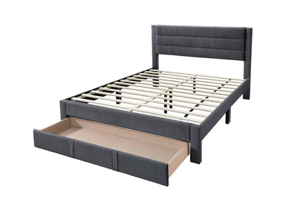 The Flint Full Charcoal Corduroy Bed with Storage Drawer
