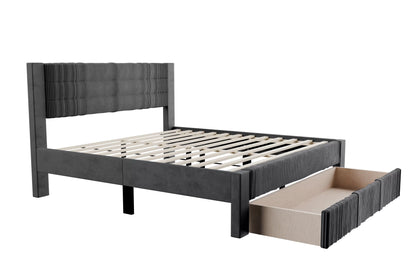 The Flint Full Charcoal Corduroy Bed with Storage Drawer