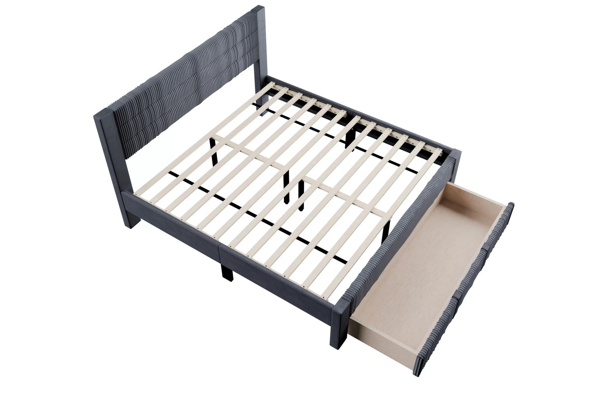 The Flint Full Charcoal Corduroy Bed with Storage Drawer