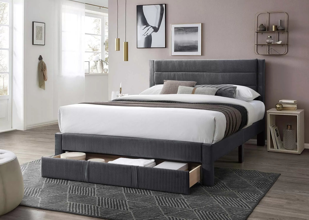 The Flint Full Charcoal Corduroy Bed with Storage Drawer