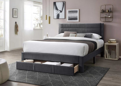 The Flint Full Charcoal Corduroy Bed with Storage Drawer