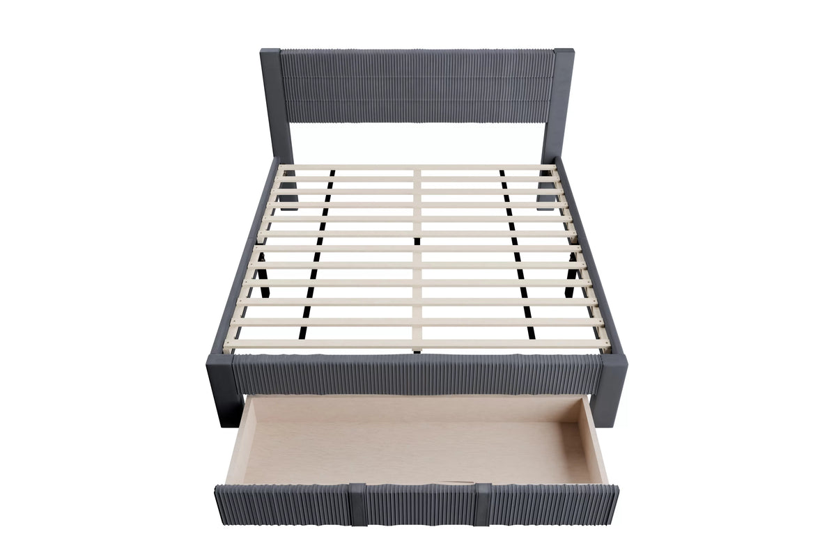 The Flint Queen Charcoal Corduroy Bed with Storage Drawer