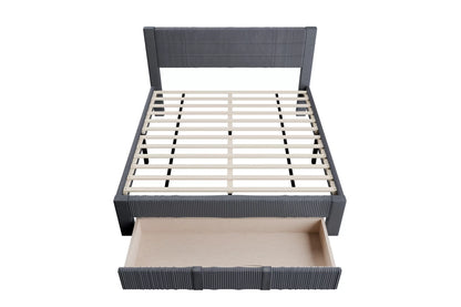 The Flint Queen Charcoal Corduroy Bed with Storage Drawer