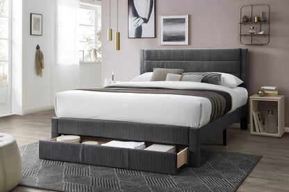 The Flint Queen Charcoal Corduroy Bed with Storage Drawer