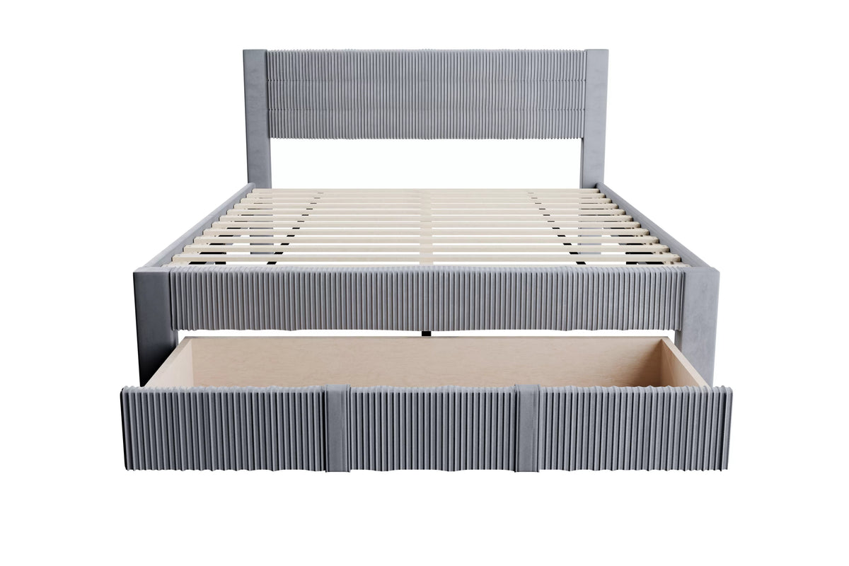 The Vale Full Gray Corduroy Bed with Storage Drawer