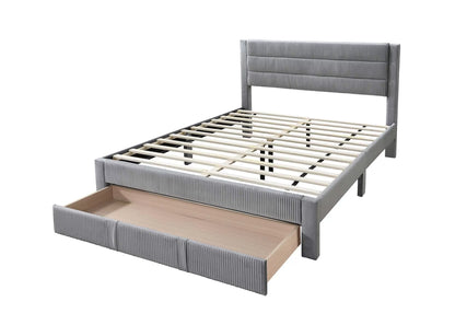 The Vale Full Gray Corduroy Bed with Storage Drawer