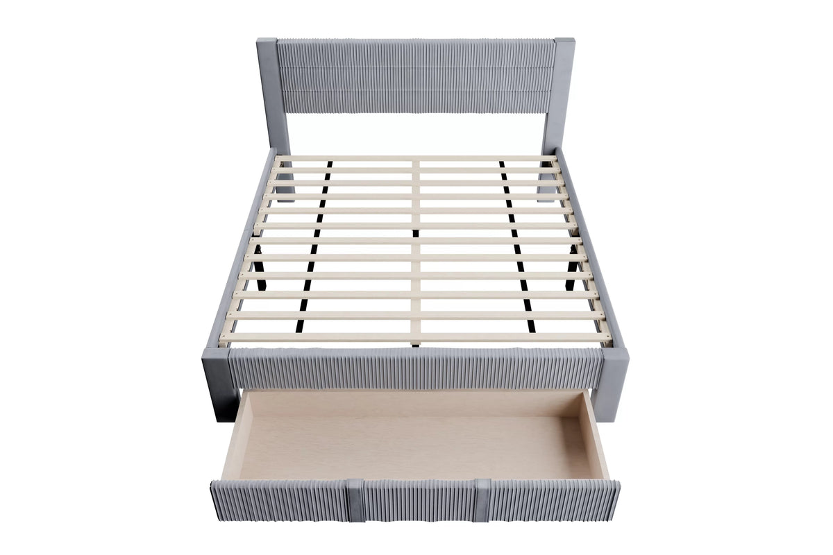 The Vale Full Gray Corduroy Bed with Storage Drawer