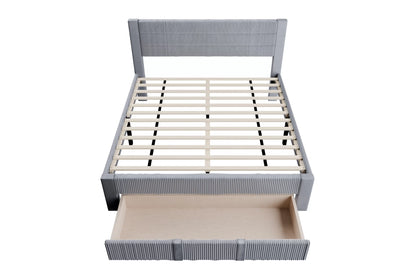 The Vale Full Gray Corduroy Bed with Storage Drawer