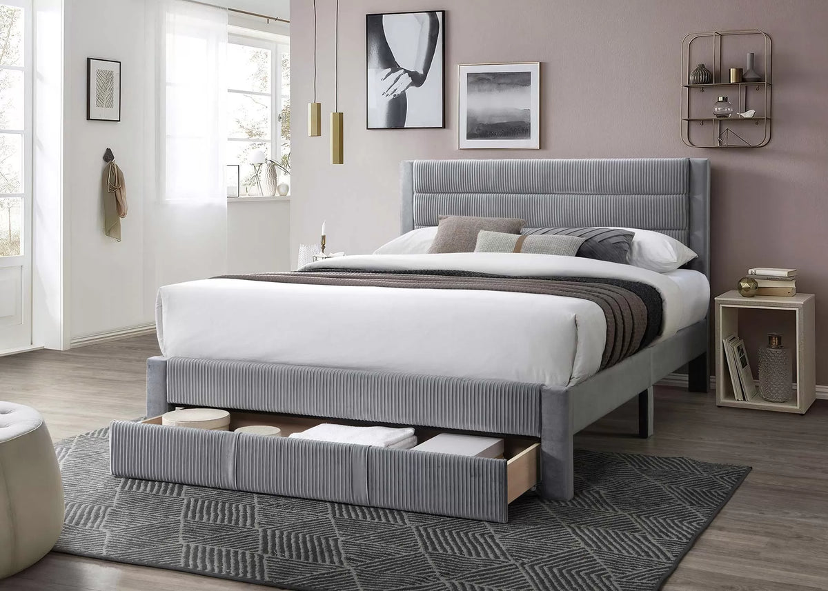 The Vale Full Gray Corduroy Bed with Storage Drawer