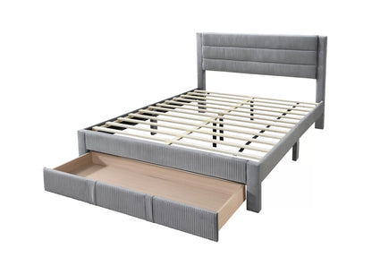 Cama Vale Queen Gris de Pana con Almacenamiento