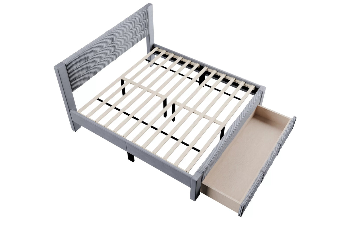 Cama Vale Queen Gris de Pana con Almacenamiento
