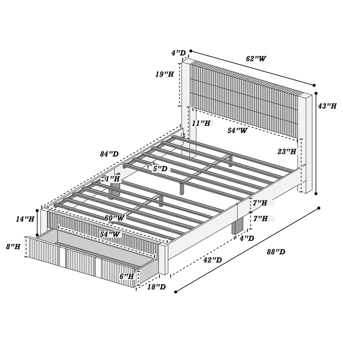 Cama Vale Queen Gris de Pana con Almacenamiento