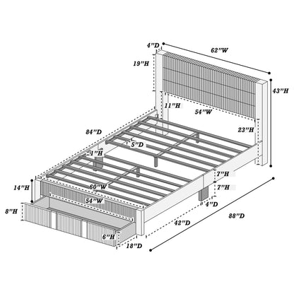 Cama Vale Queen Gris de Pana con Almacenamiento