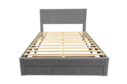 The Cinder Full Charcoal Corduroy Bed with Storage Drawer