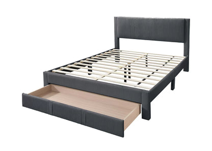 The Cinder Full Charcoal Corduroy Bed with Storage Drawer