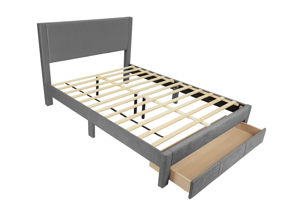 The Cinder Full Charcoal Corduroy Bed with Storage Drawer