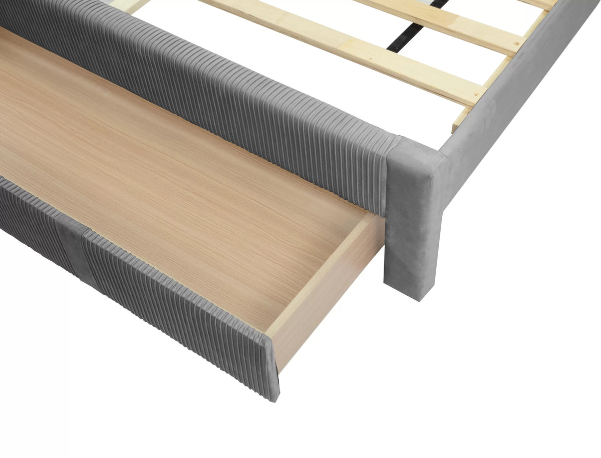 The Cinder Full Charcoal Corduroy Bed with Storage Drawer