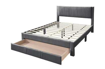 The Cinder Queen Charcoal Corduroy Bed with Storage Drawer