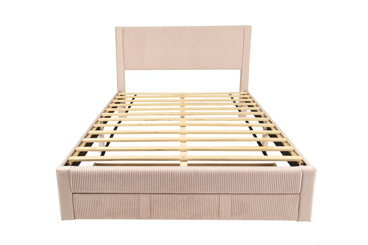Cama Petal Full Claro Rosa de Pana con Almacenamiento