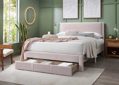 Cama Petal Full Claro Rosa de Pana con Almacenamiento