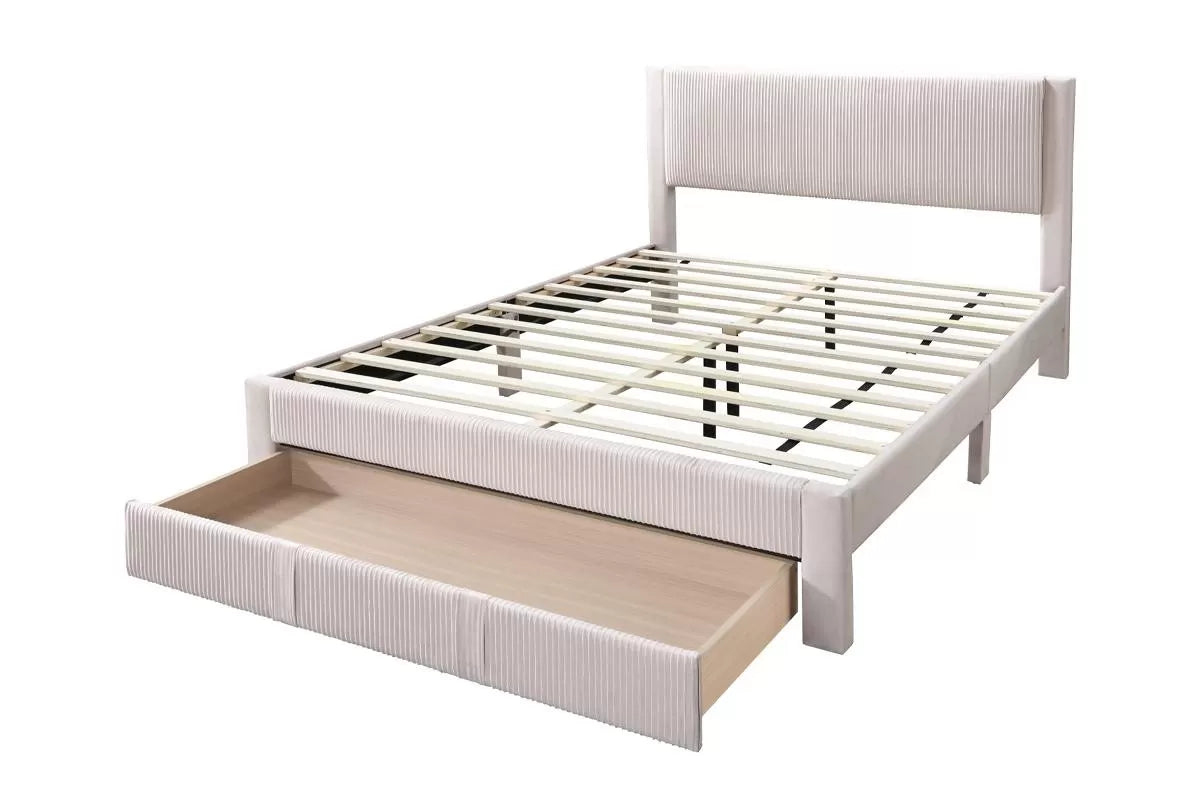 Cama Petal Queen Claro Rosa de Pana con Almacenamiento