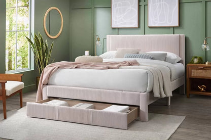 Cama Petal Queen Claro Rosa de Pana con Almacenamiento