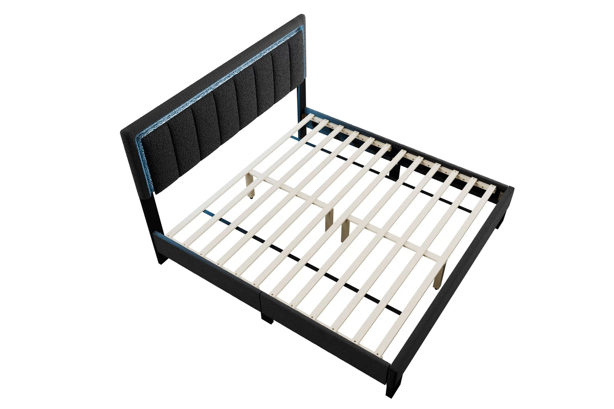 The Halo Full Charcoal Wool LED Bed