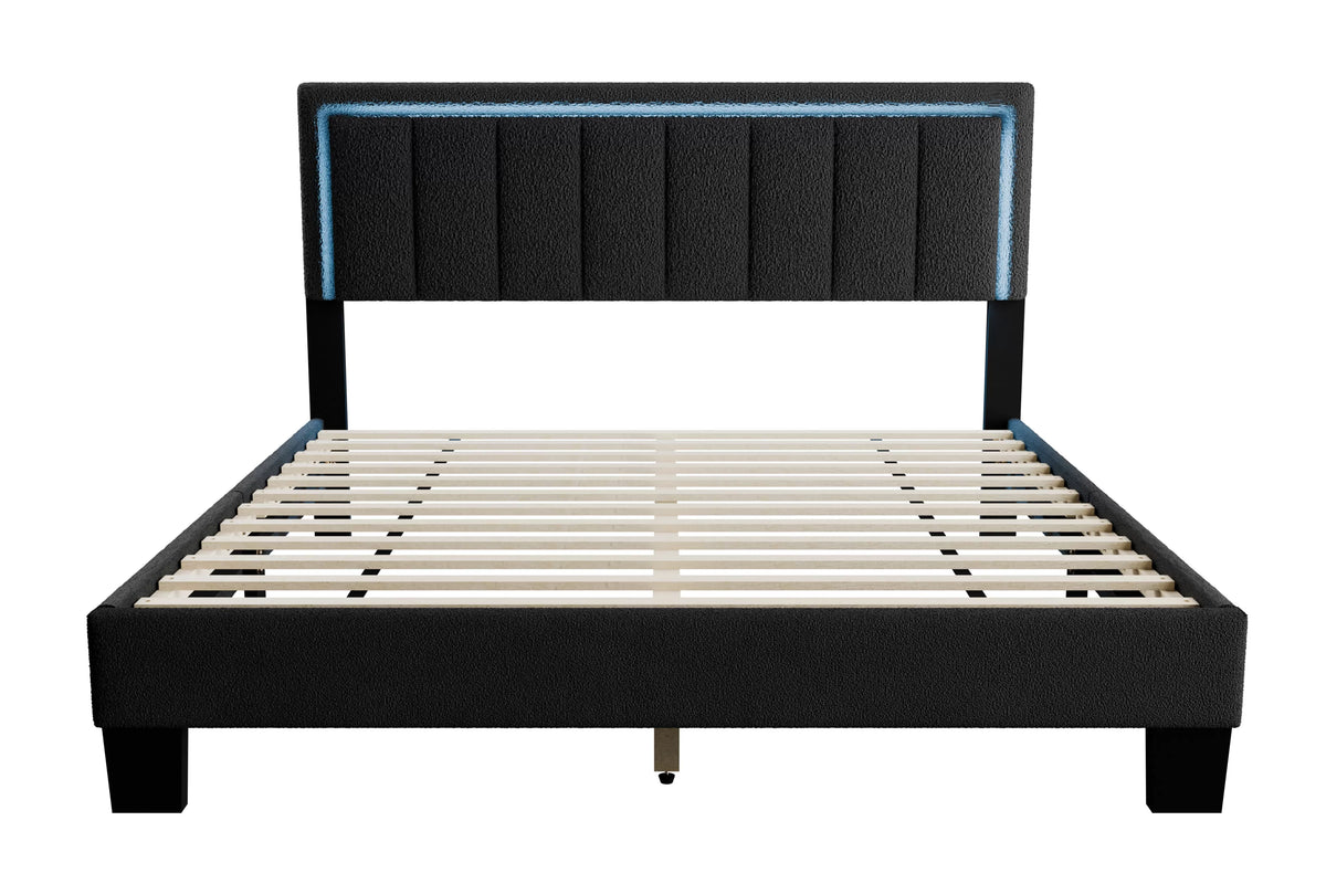 The Halo Queen Charcoal Wool LED Bed