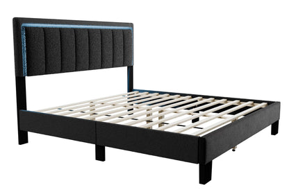 The Halo Queen Charcoal Wool LED Bed