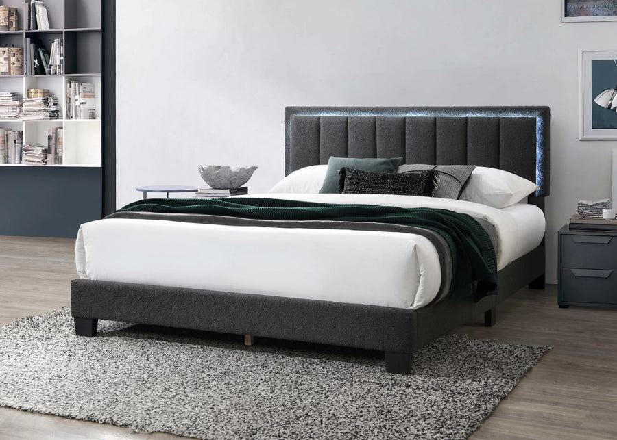 The Halo Queen Charcoal Wool LED Bed