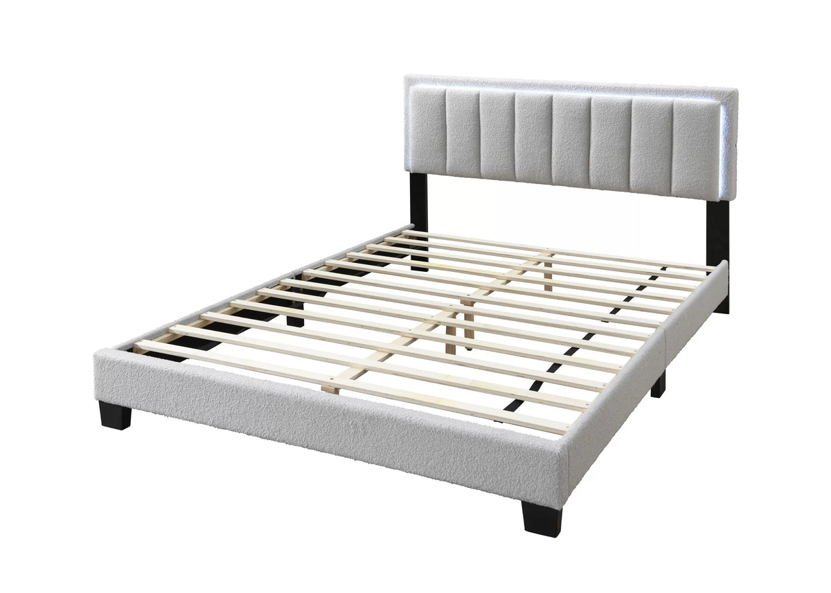 The Mist Full Light Gray Wool LED Bed
