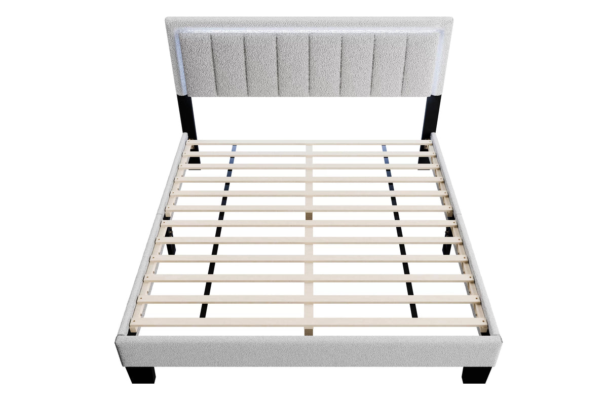 The Mist Full Light Gray Wool LED Bed