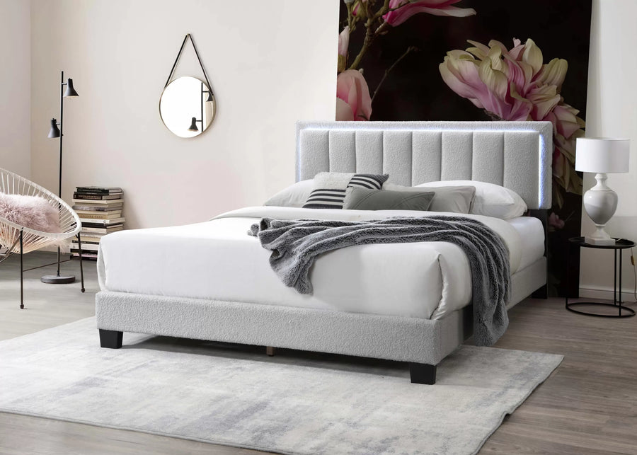 The Mist Full Light Gray Wool LED Bed