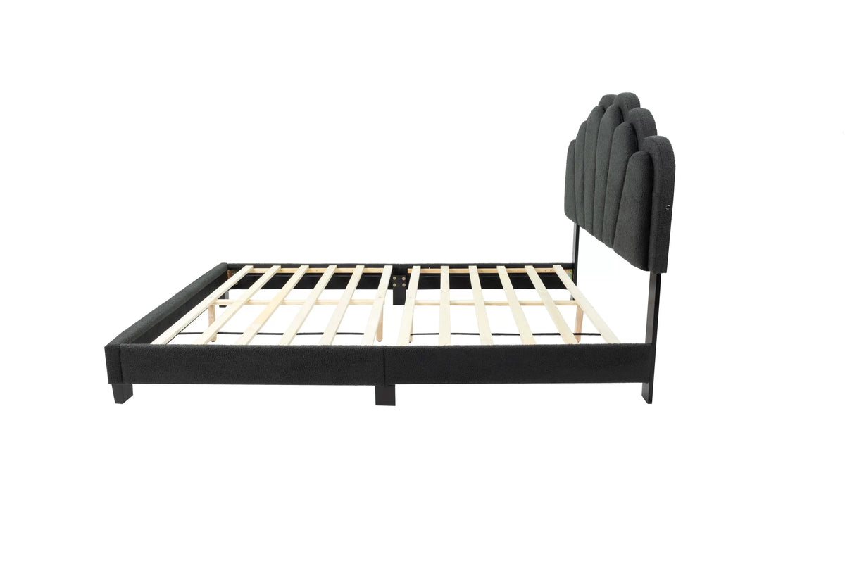 The Lumen Charcoal Wool Full Bed Frame – LED Headboard - view 8
