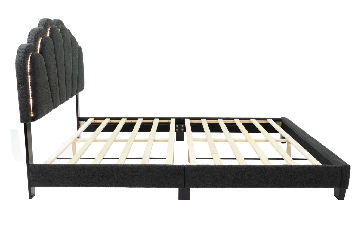 The Lumen Charcoal Wool Full Bed Frame – LED Headboard - view 9