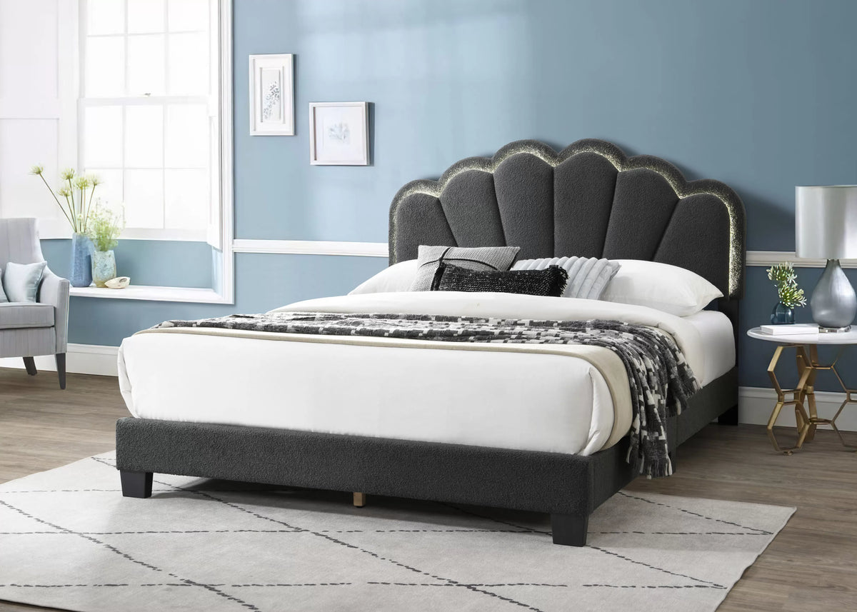 The Lumen Charcoal Wool Full Bed Frame – LED Headboard - view 1