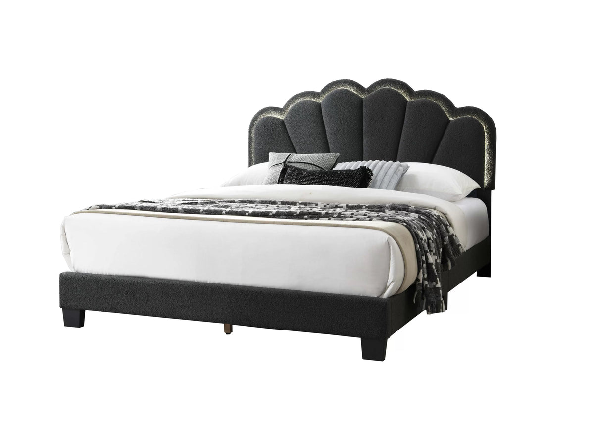 The Lumen Queen Charcoal Wool Shell LED Bed