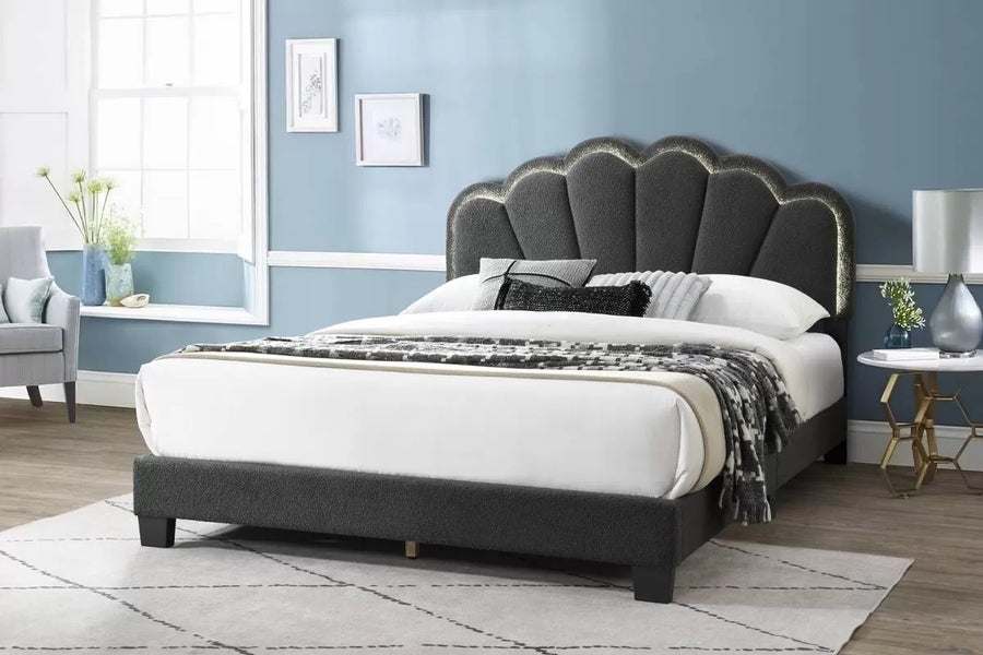 The Lumen Queen Charcoal Wool Shell LED Bed
