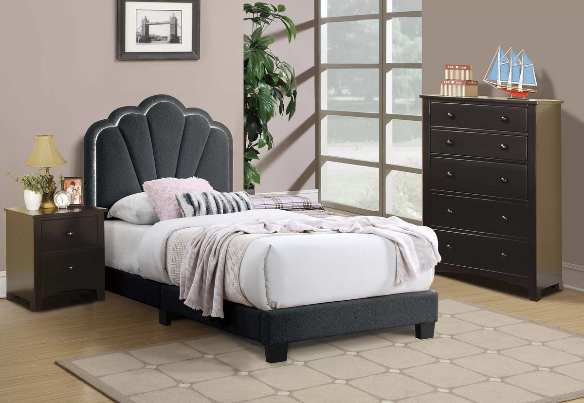 The Lumen Charcoal Wool Twin Bed Frame – LED Headboard - view 1