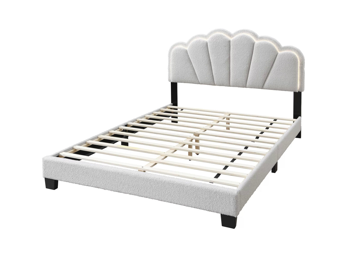 The Lumen White Wool fabric Full Bed Frame, Nightstand & Chest – 3 Piece - view 3