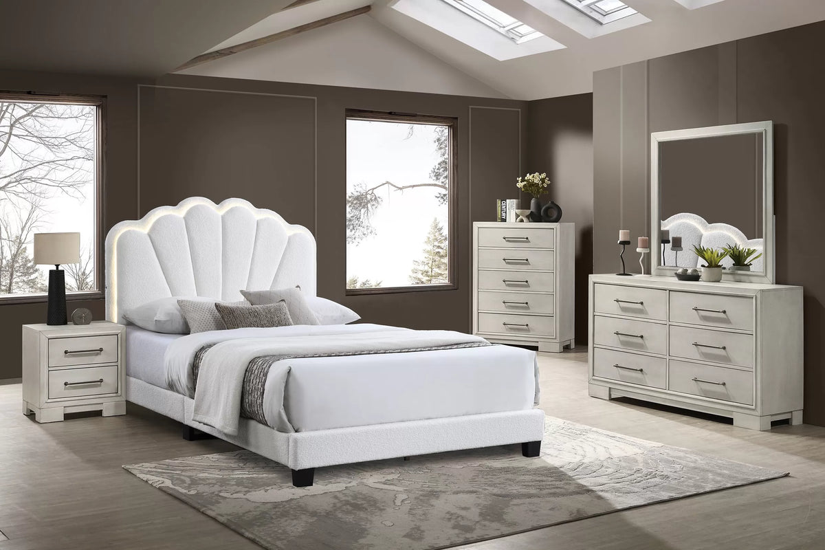The Lumen White Wool Full Bed Frame – LED Headboard - view 1
