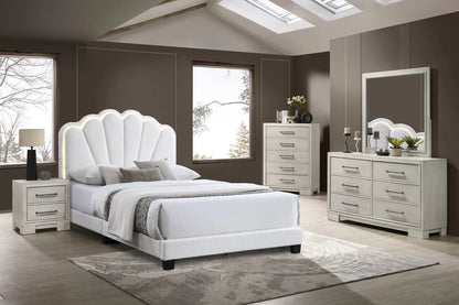 The Lumen White Wool Full Bed Frame – LED Headboard - view 1