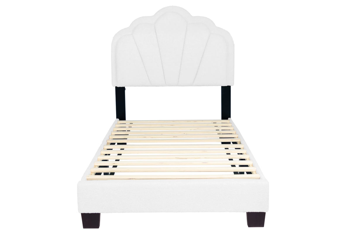 The Lumen White Wool fabric Twin Bed Frame, Nightstand & Chest – 3 Piece - view 2