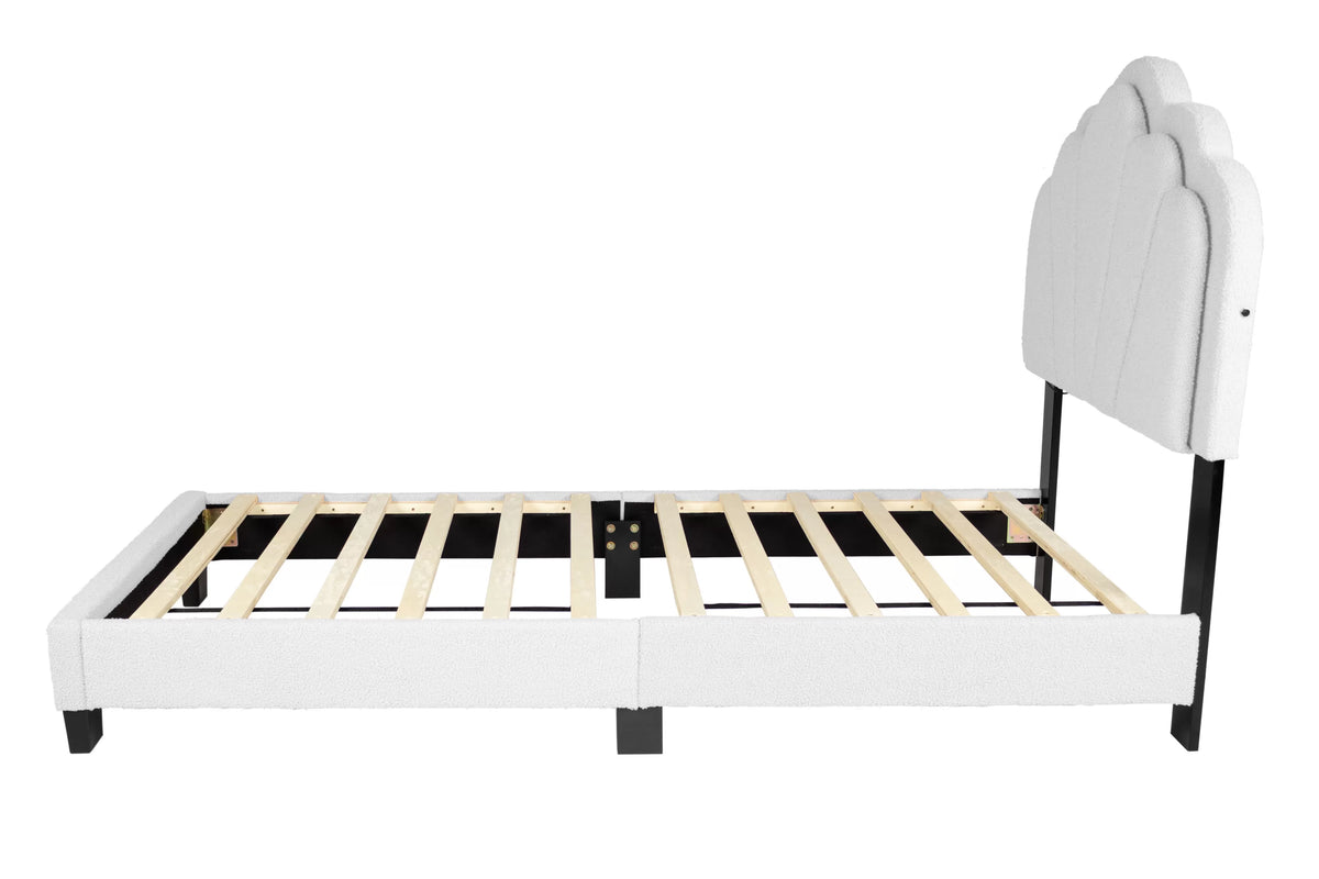 The Lumen White Wool Twin Bed Frame – LED Headboard - view 3