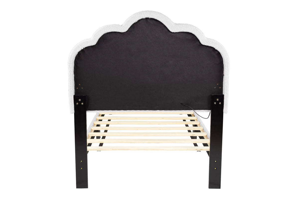 The Lumen White Wool Twin Bed Frame – LED Headboard - view 4