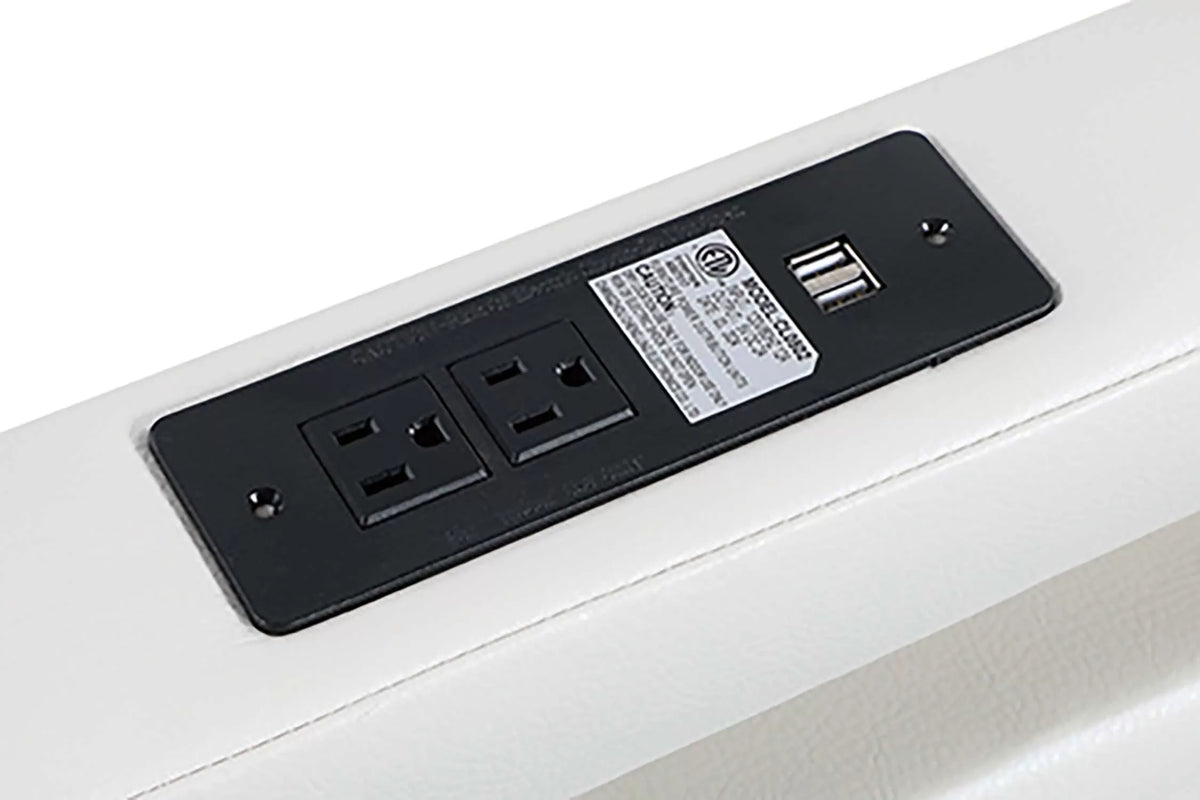 The Bianca Queen White Faux Leather LED Bed with Charging Station