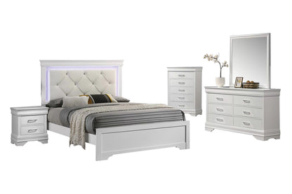 The Opal Eastern King White Faux Leather LED Bed
