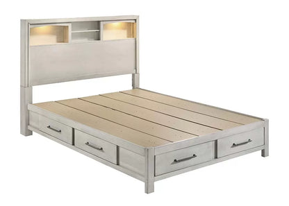Queen Platform Bed with LED Lights & Storage – Antique White | F9674Q