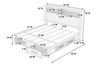 Queen Platform Bed with LED Lights & Storage – Antique White | F9674Q